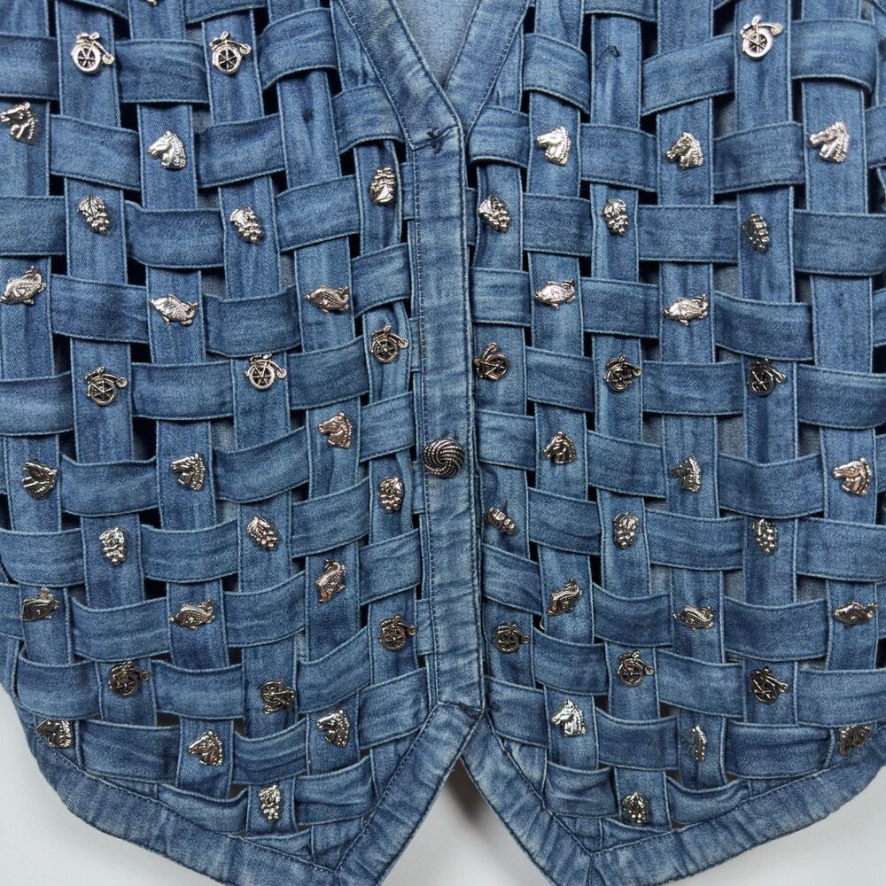 Vintage Ellen Richman Women's Denim Vest Western Silver Charms Size S - Picture 6 of 11